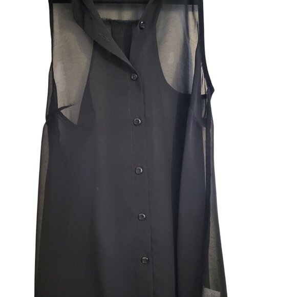 CHOCOLATE | Black Sleeveless Button Sheer Blouse - Picture 2 of 10